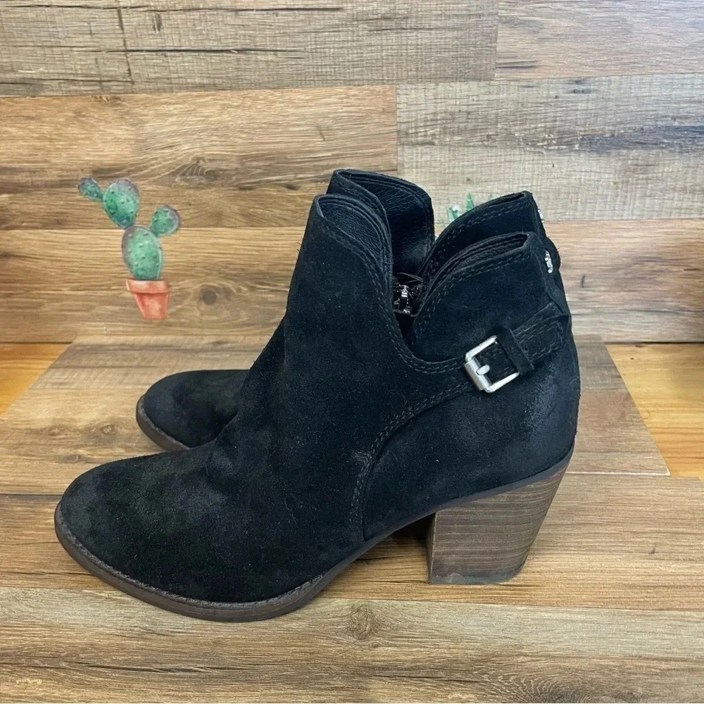 Sam Edelman Miriam Burnished Black Suede Zip Ankle Booties Size 8